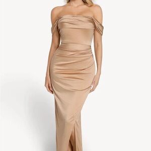 OFF THE SHOULDER RUCHED SCULPTING MAXI DRESS WITH BUILT IN SHAPEWEAR - NWT